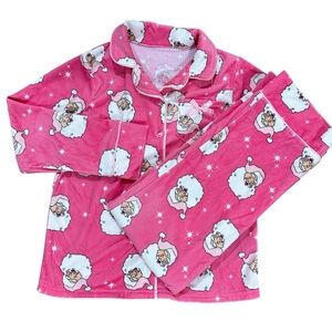 🦋BETSEY JOHNSON Christmas Girl Pink Santa Print Pajama Matching Set Size-8